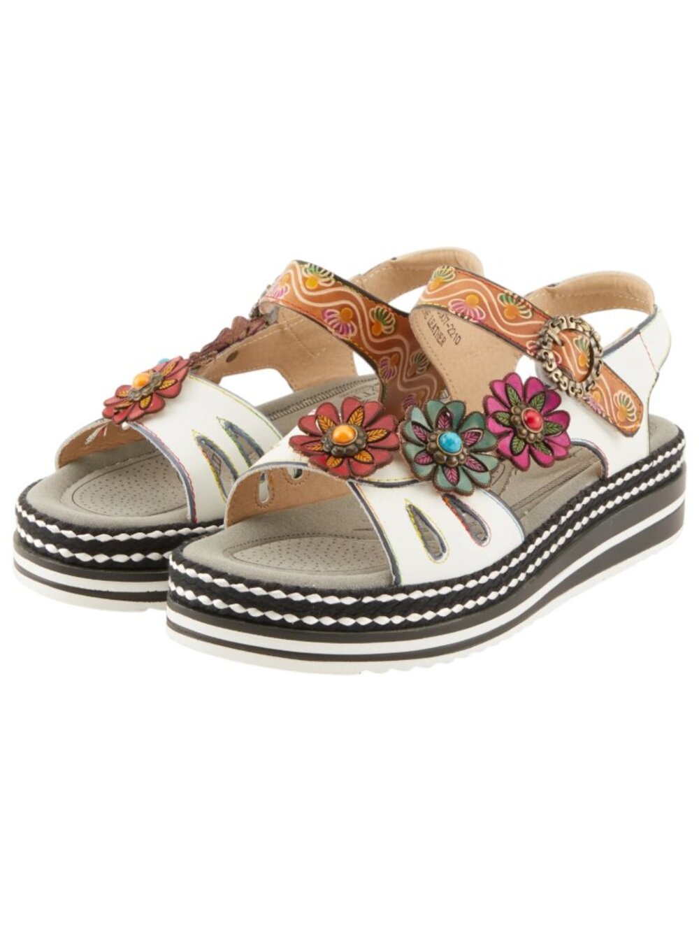 NEW L'ARTISTE Laga Slingback Leather Sandals White Multi